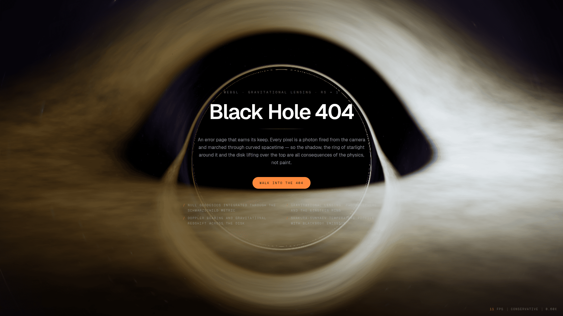 Black Hole 404, Three.js Error Page Template