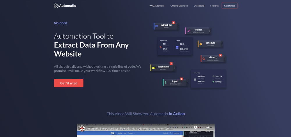 Automatio is most powerful no-code web automation tool which give you ability to create bots, scrapers, monitor websites
