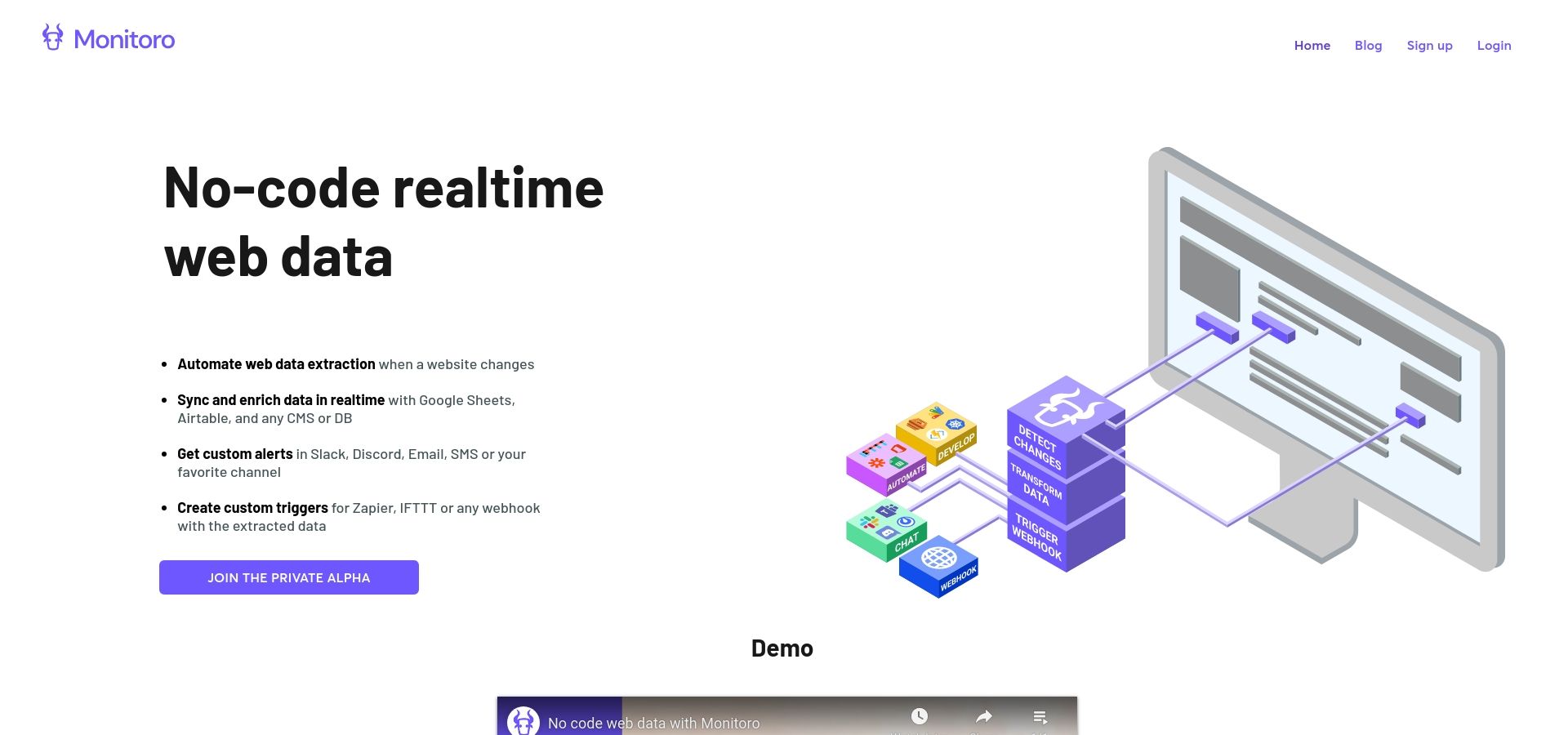 No-code website monitoring and data integration | Monitoro