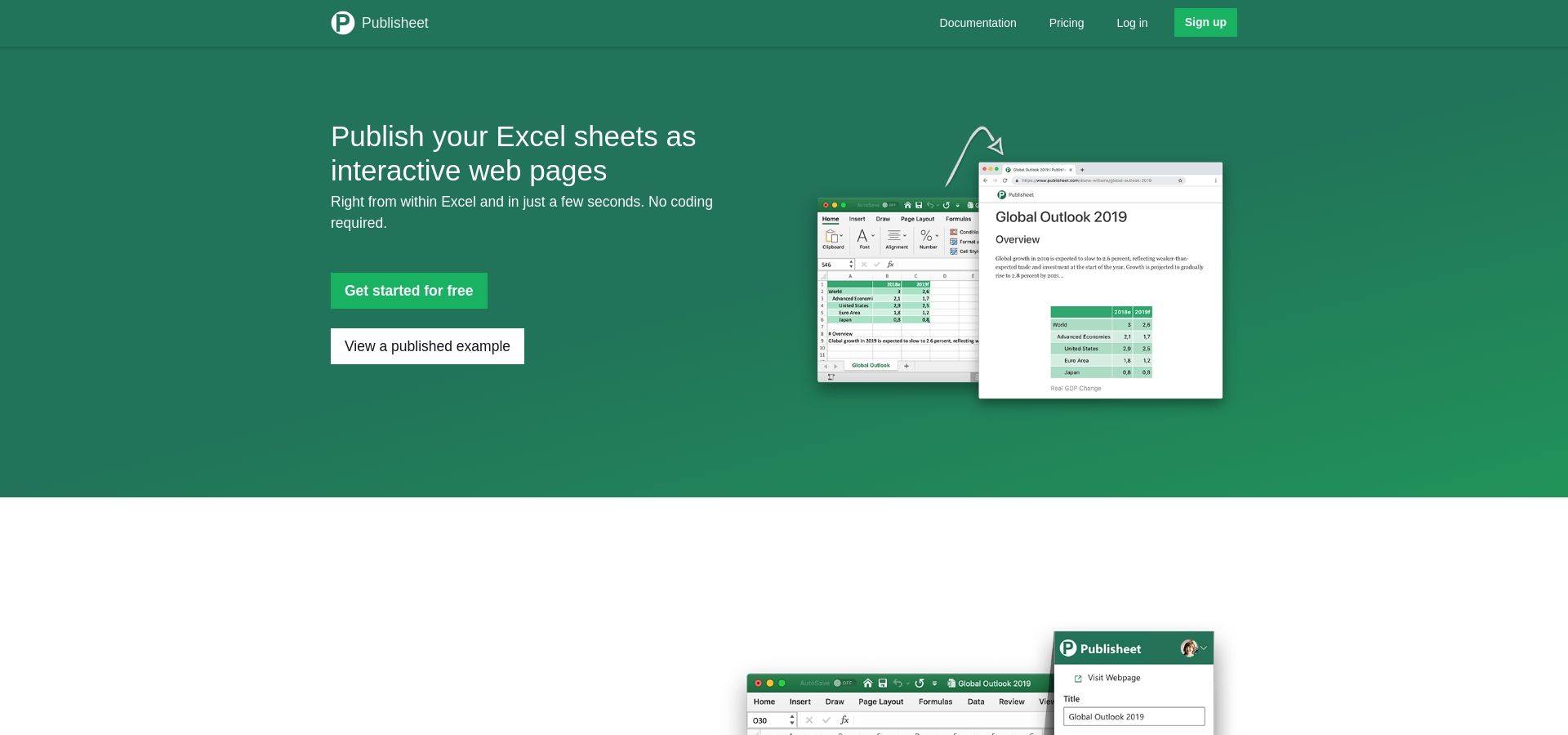 Publisheet - Convert spreadsheets to web pages with formula support, right from within Excel. No coding required.