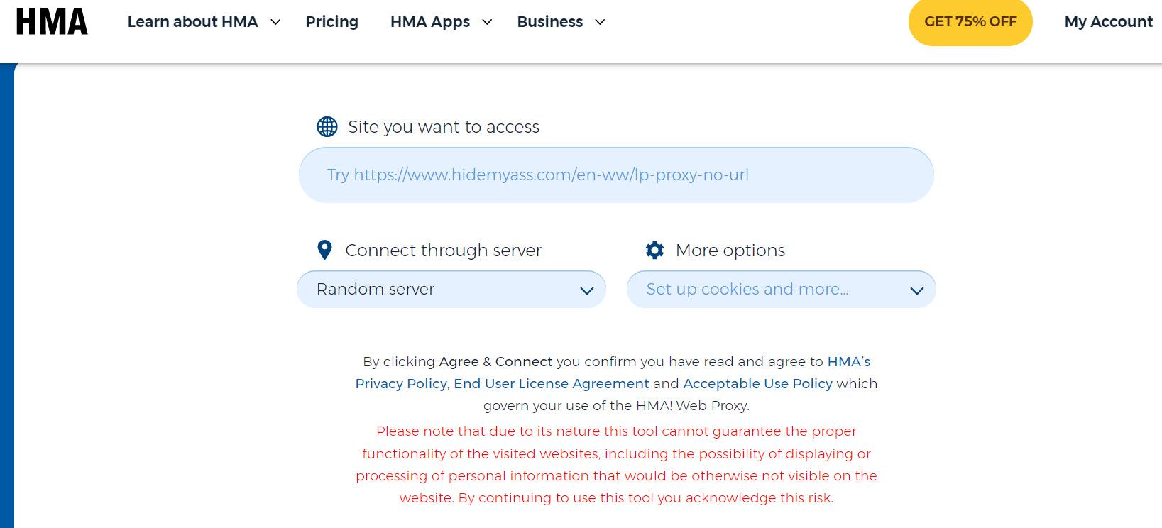 HMA free proxy interface